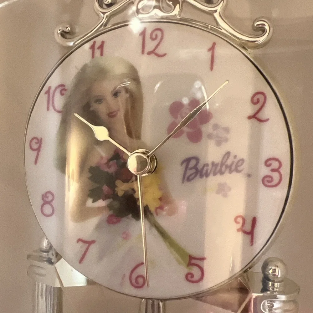 2001 Barbie Anniversary Clock Rose Pendulum Porcelain Base And Dial